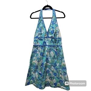 Size 12 Halter Top Dress Paisley Nlue Green Boho Summer